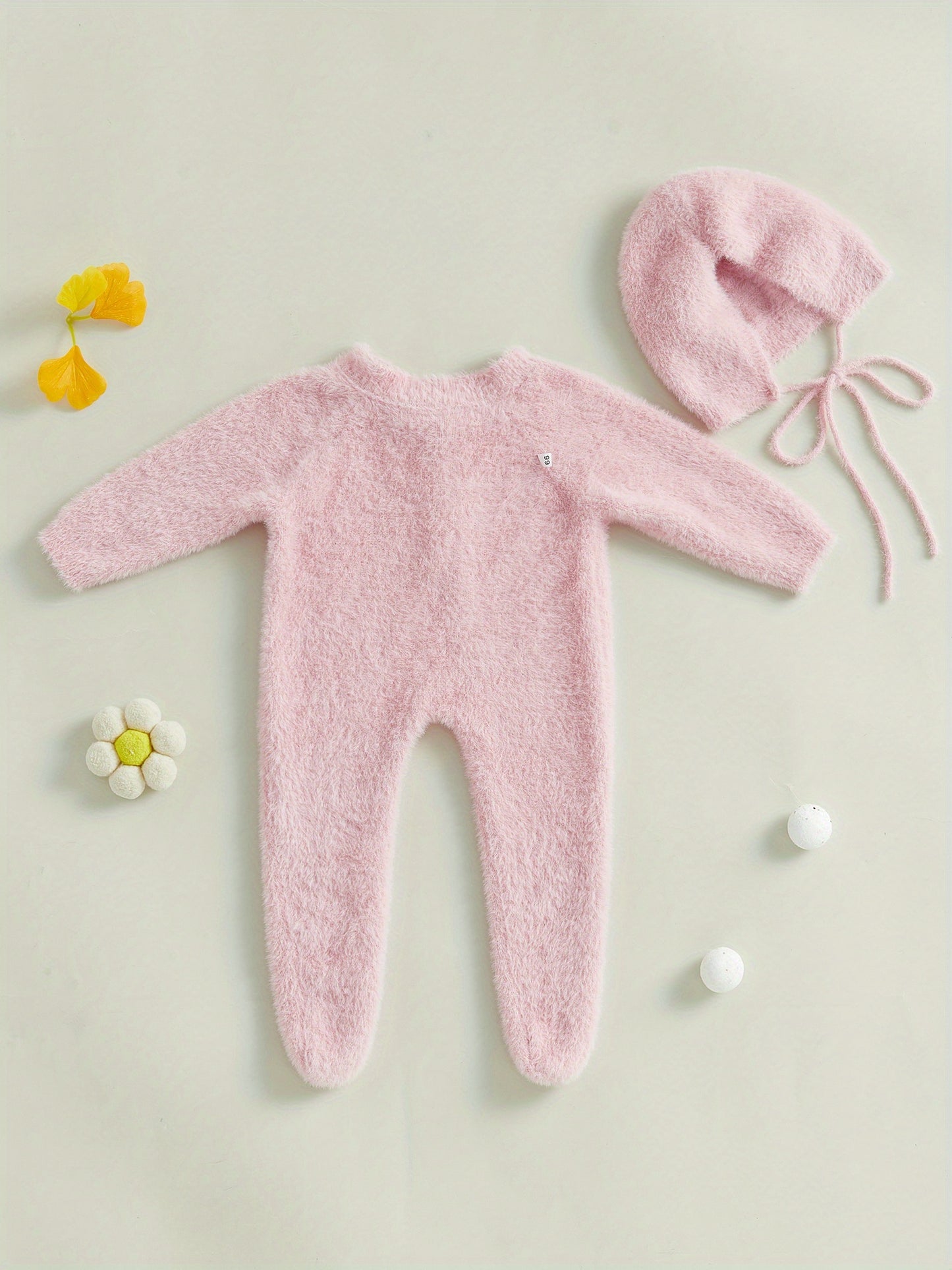 Infant Baby Winter Plush Jumpsuit with Hat Long Sleeve Romper
