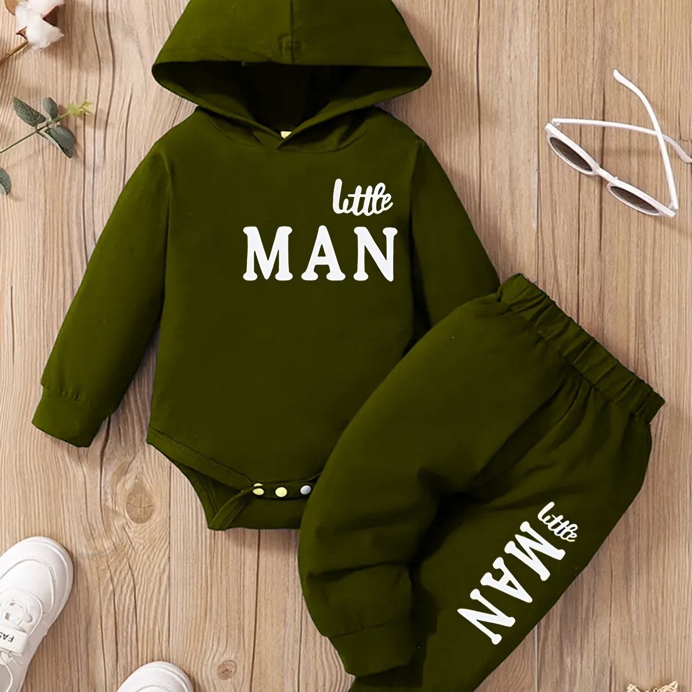 Baby Boy Hooded Letter Print Bodysuit & Trousers Set Spring/Autumn