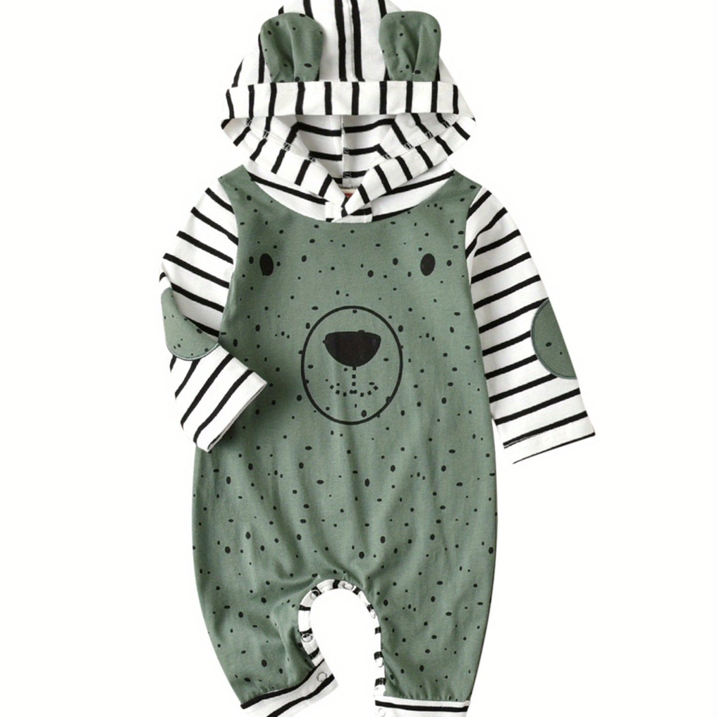 Baby Bear-Themed Cotton Romper Hooded Jumpsuit Long Sleeve Easy-Button Fall/Winter Outfit