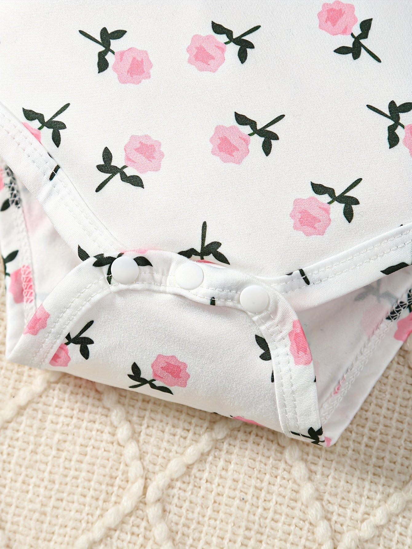 2 Pcs Baby Girl Outfit Floral Long Sleeve Jumpsuit with Teddy Bear Corduroy Pants & Headband