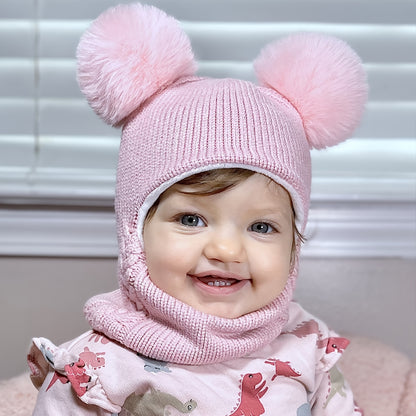 2 Pcs Baby Winter Beanie & Scarf Set Fleece Lined