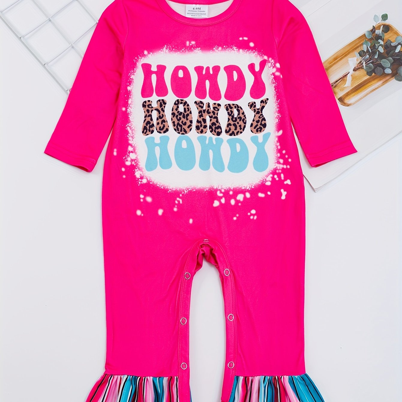 Autumn Western Cowboy Series Baby Girl's Cute Bodysuit With Leopard Cow Pattern Flower Letter...random Print