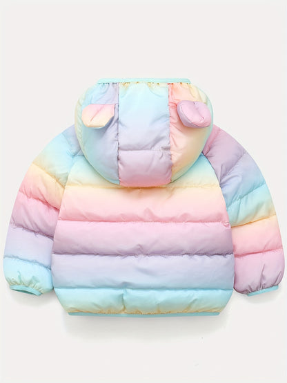 Baby Girls Rainbow Hooded Jacket Cotton-Padded Warm Winter Coat